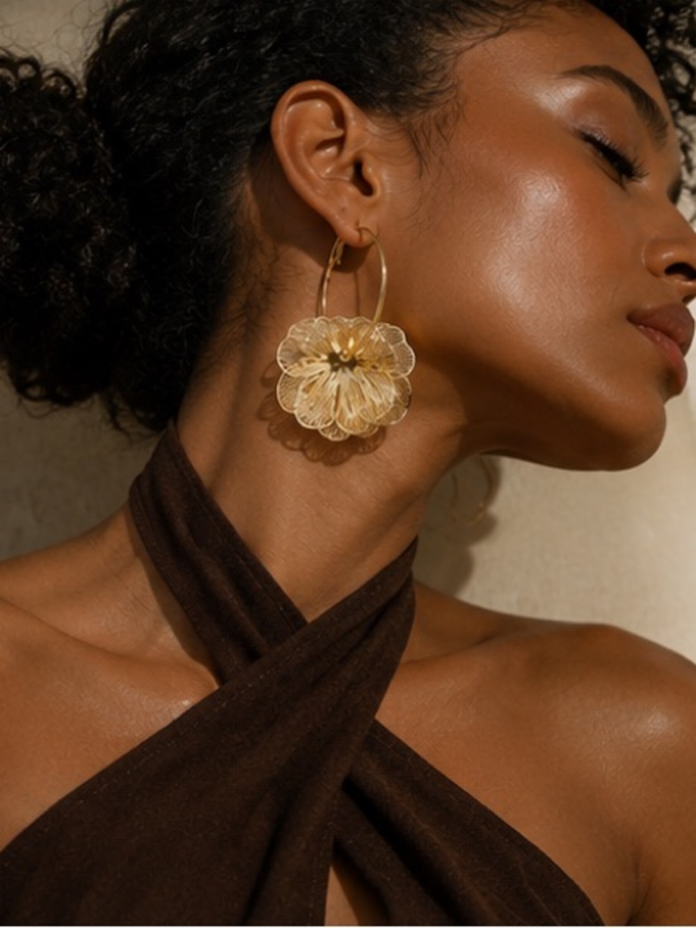 Gold Floral Hoop Earrings - Women Jewelry